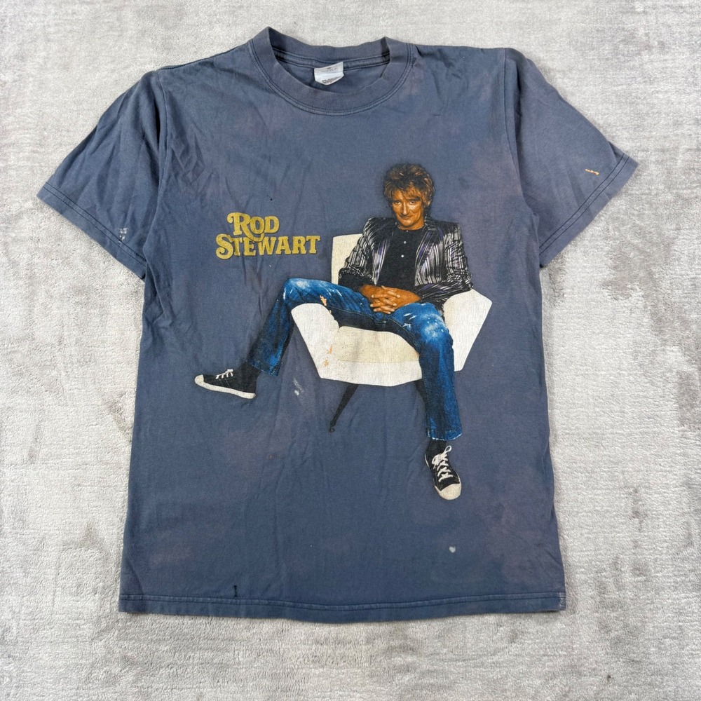 Rod Stewart Shirt Mens Small Blue 2007 Rockin In The Round Tour Distressed Band